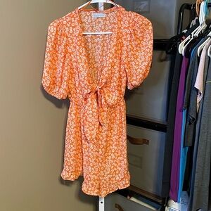 Urban Outfitters Tilly Tie Front Short Sleeve Playsuit Romper XS Orange Floral